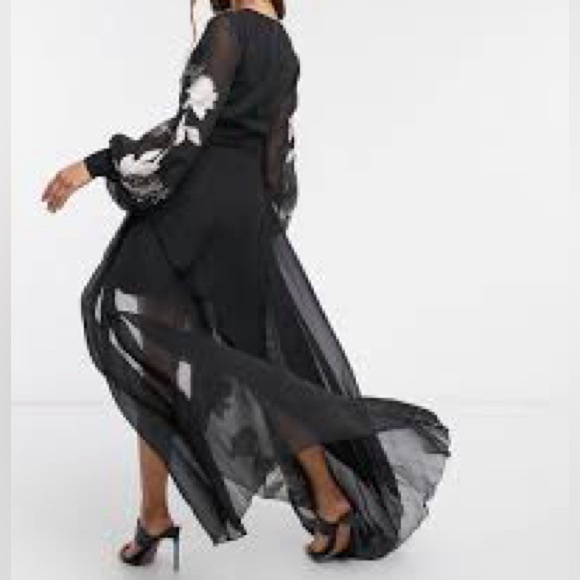 ASOS Design Elegant Navy Blue Floral Embroidered High Low Maxi Dress - Picture 4 of 16